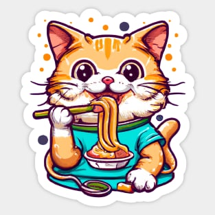 Cute Cat eating spaghetti Sticker